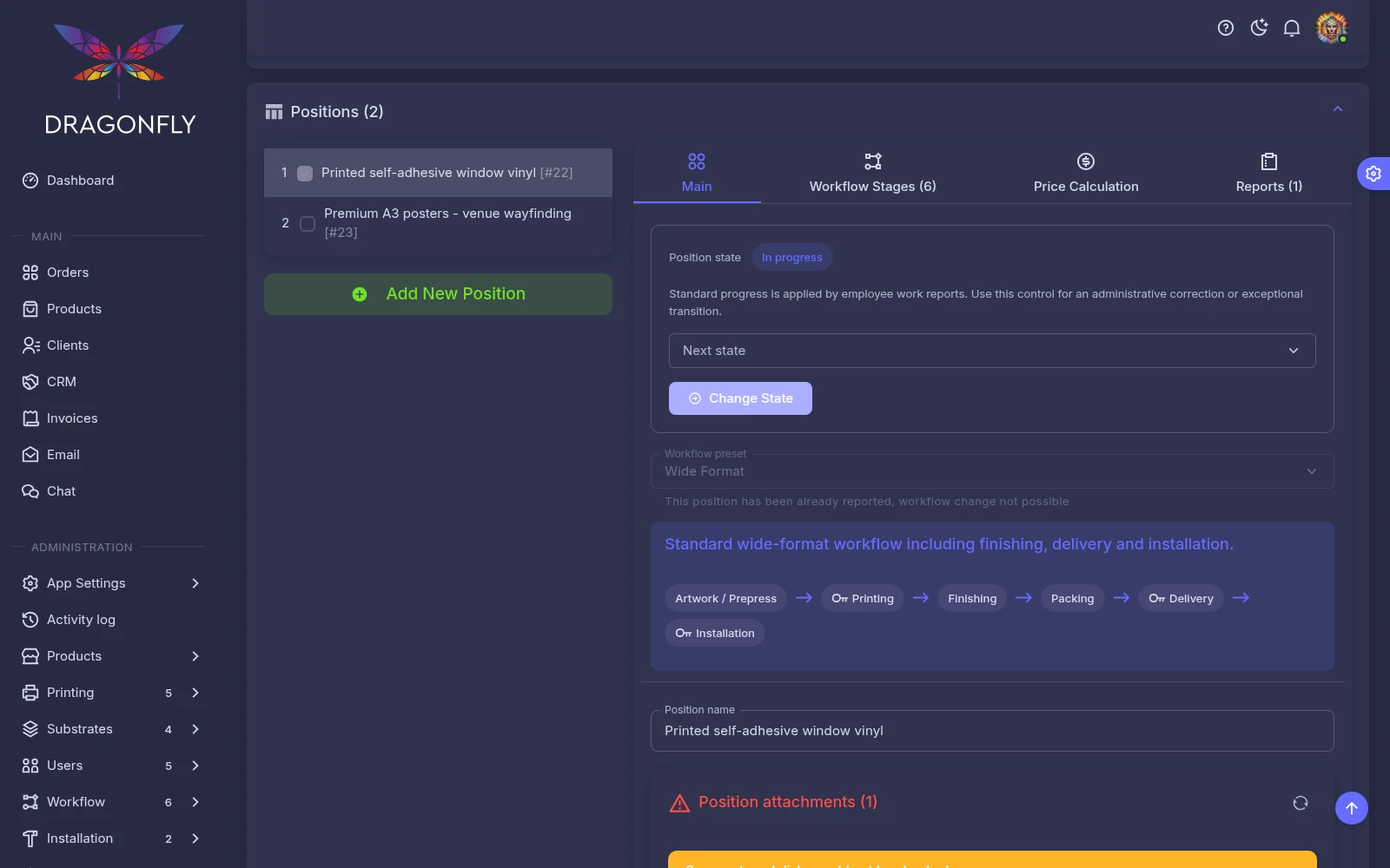 Dragonfly App order production workflow